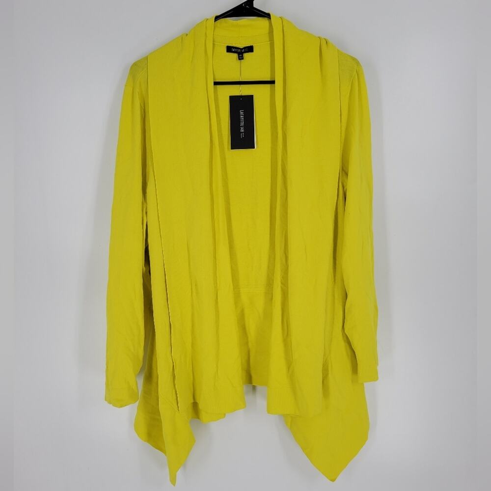 Lafayette New York 148 Parakeet Open Front Peplum Back Long Sleeve Cardigan 2X